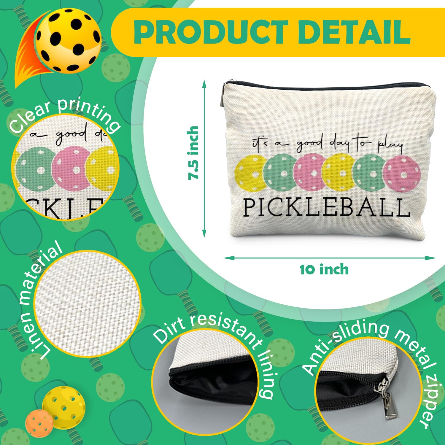Estuche cosmético RYYCDOI para pickleball, diseño en lino impermeable para uso diario.