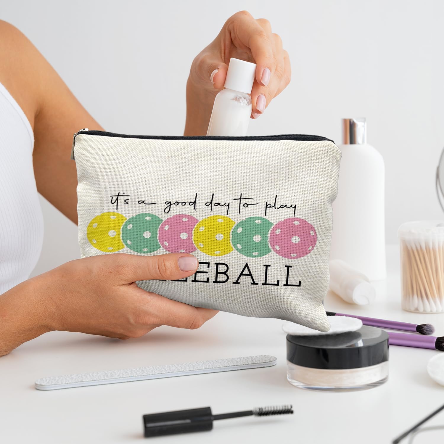 Regalo ideal RYYCDOI pickleball para mujer, estuche cosmético con mensajes inspiradores.