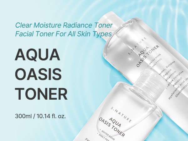 S.NATURE Aqua Oasis Toner con etiqueta minimalista y diseño claro.