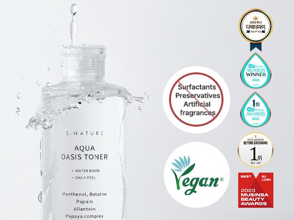 S.NATURE Aqua Oasis Toner con panthenol y alantoína para calmar irritaciones.