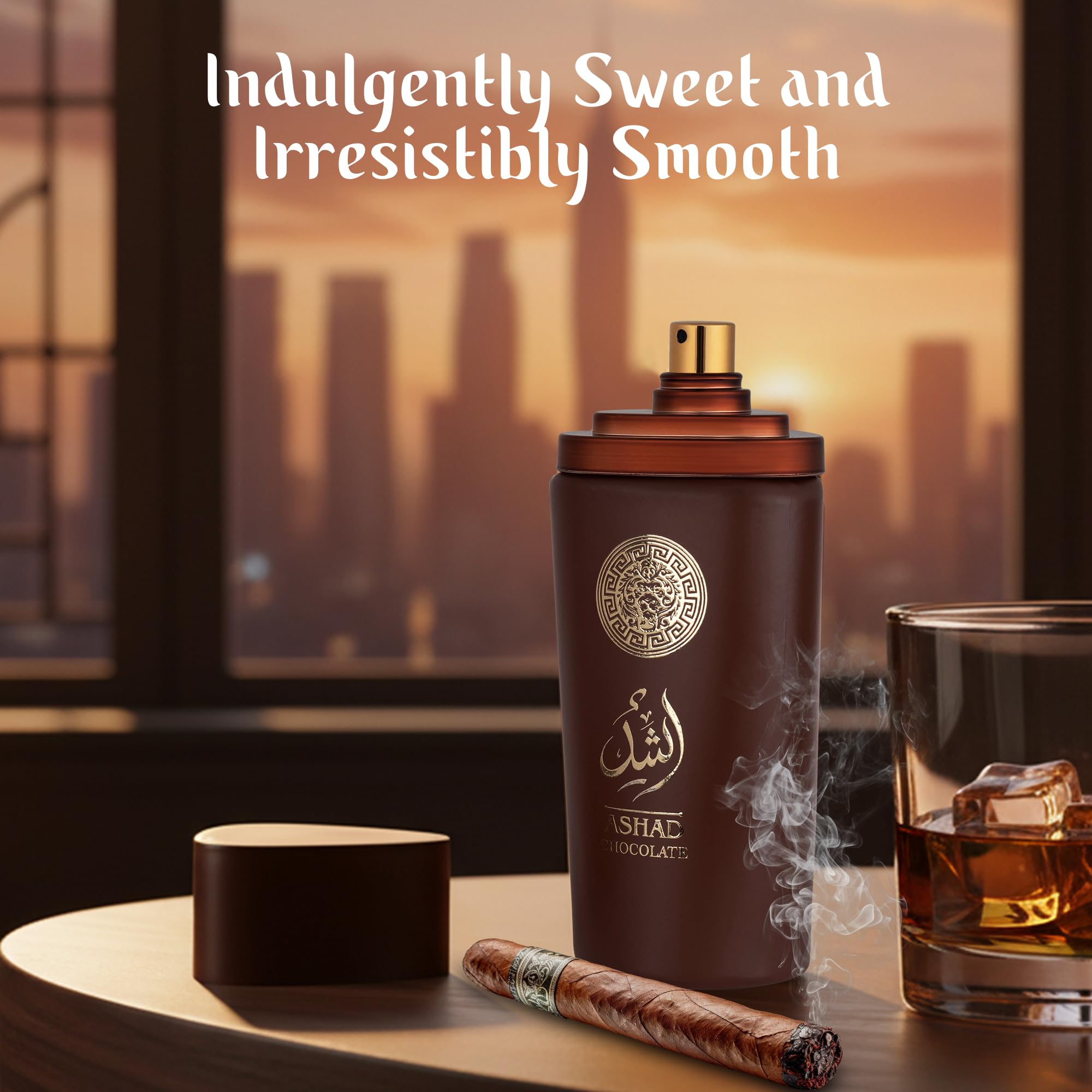 SAADAH Ashad Chocolate, ámbar y vetiver, fondo profundo y elegante.
