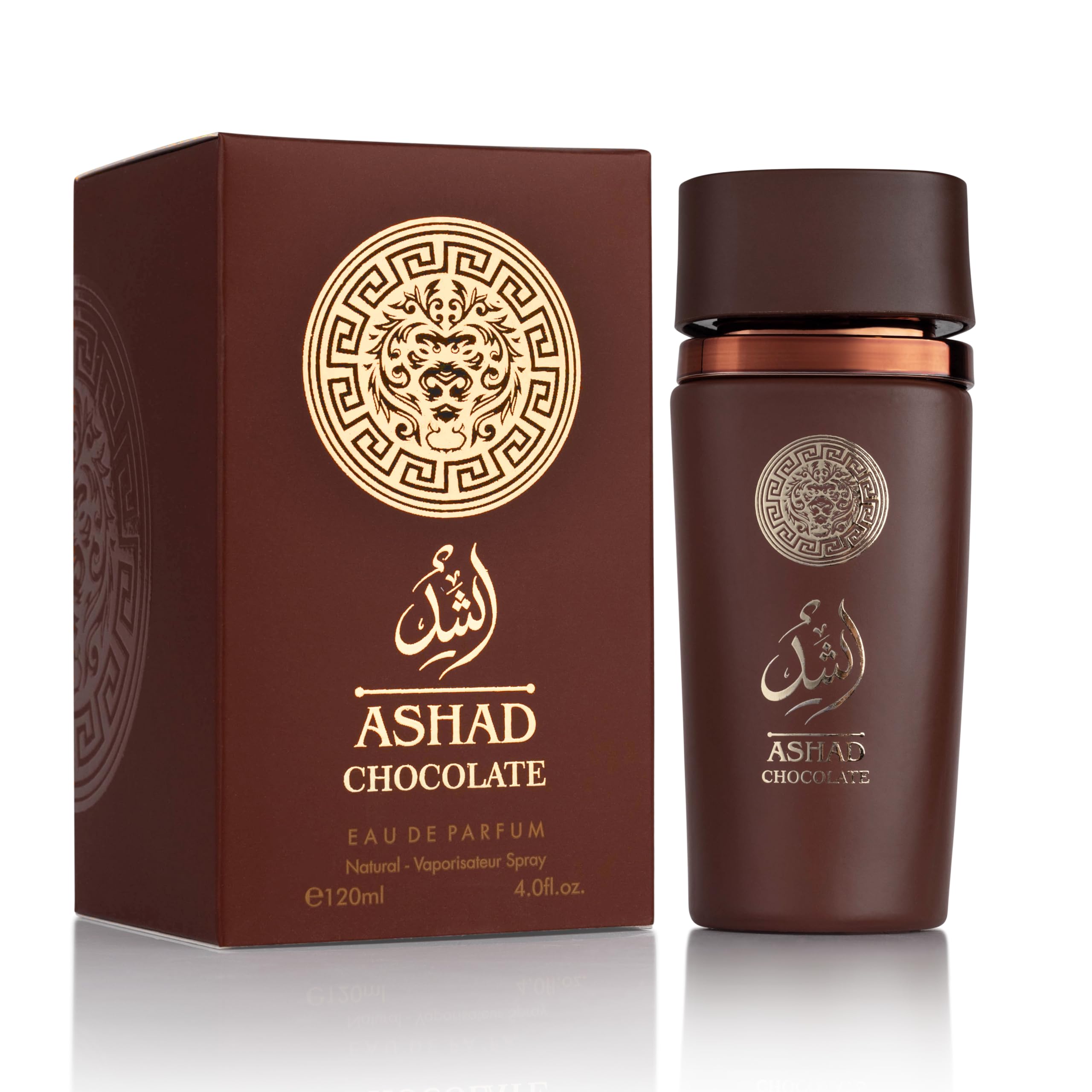 SAADAH Ashad Chocolate, botella frontal, presencia elegante y masculina.