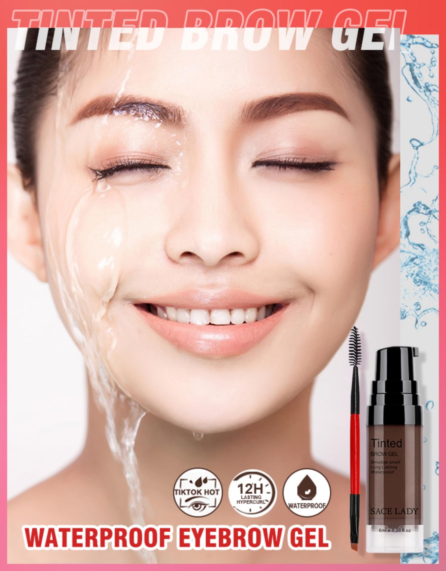 Waterproof brow color endures sweat and rain while maintaining shape.