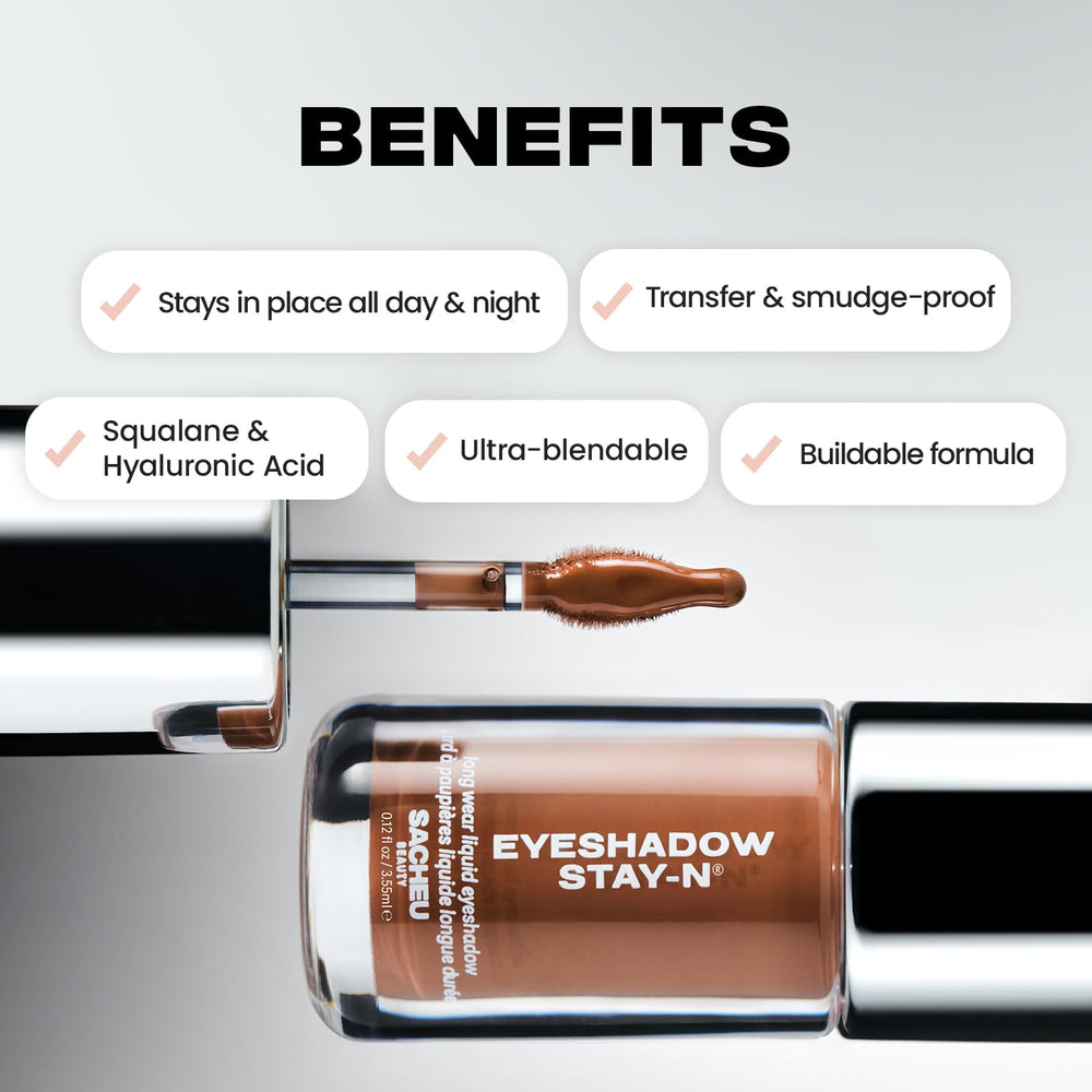 Sacheu Eyeshadow STAY-N acabado brillo para resaltar párpados con brillo suave.