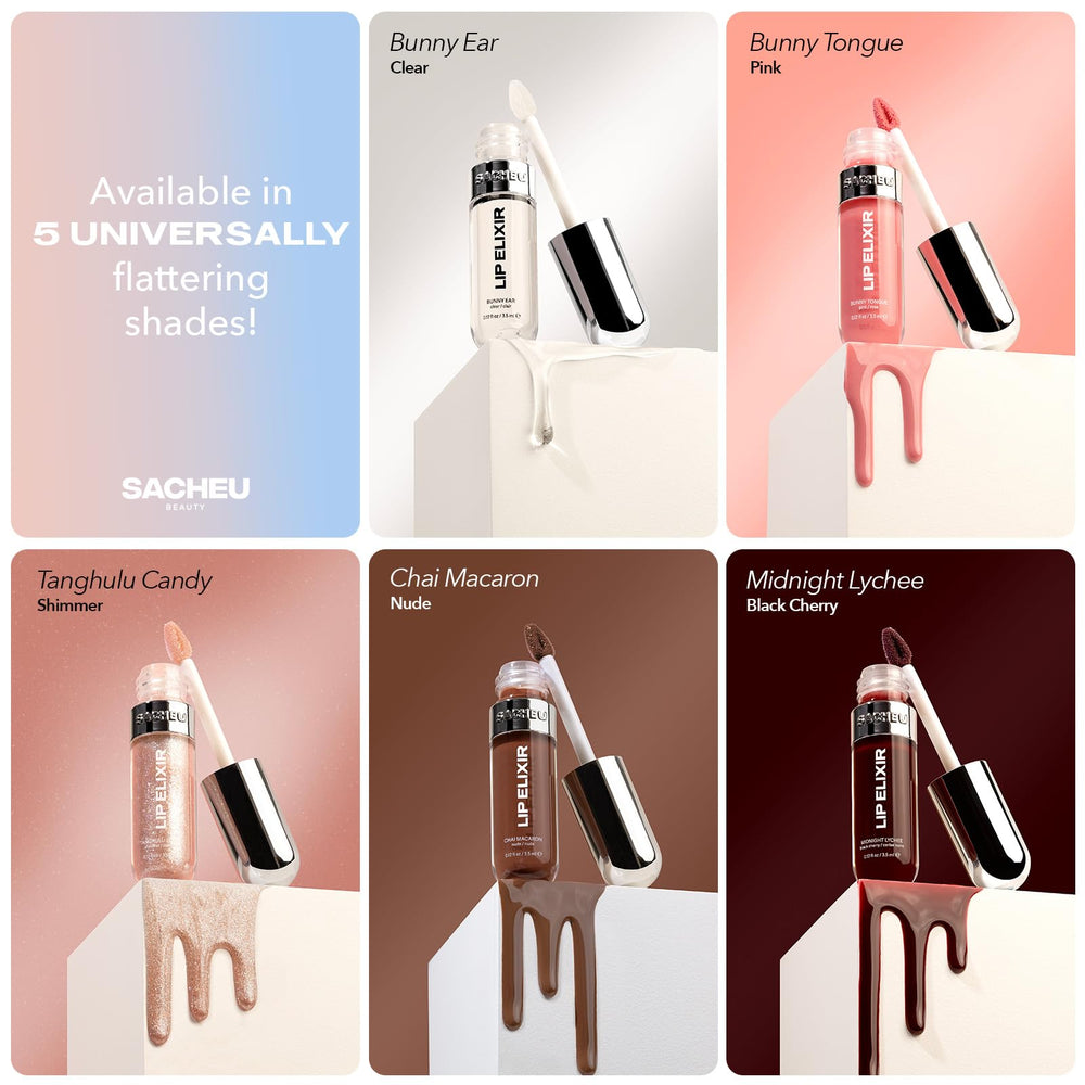 Sacheu Lip Elixir duración de brillo sin perder hidratación.