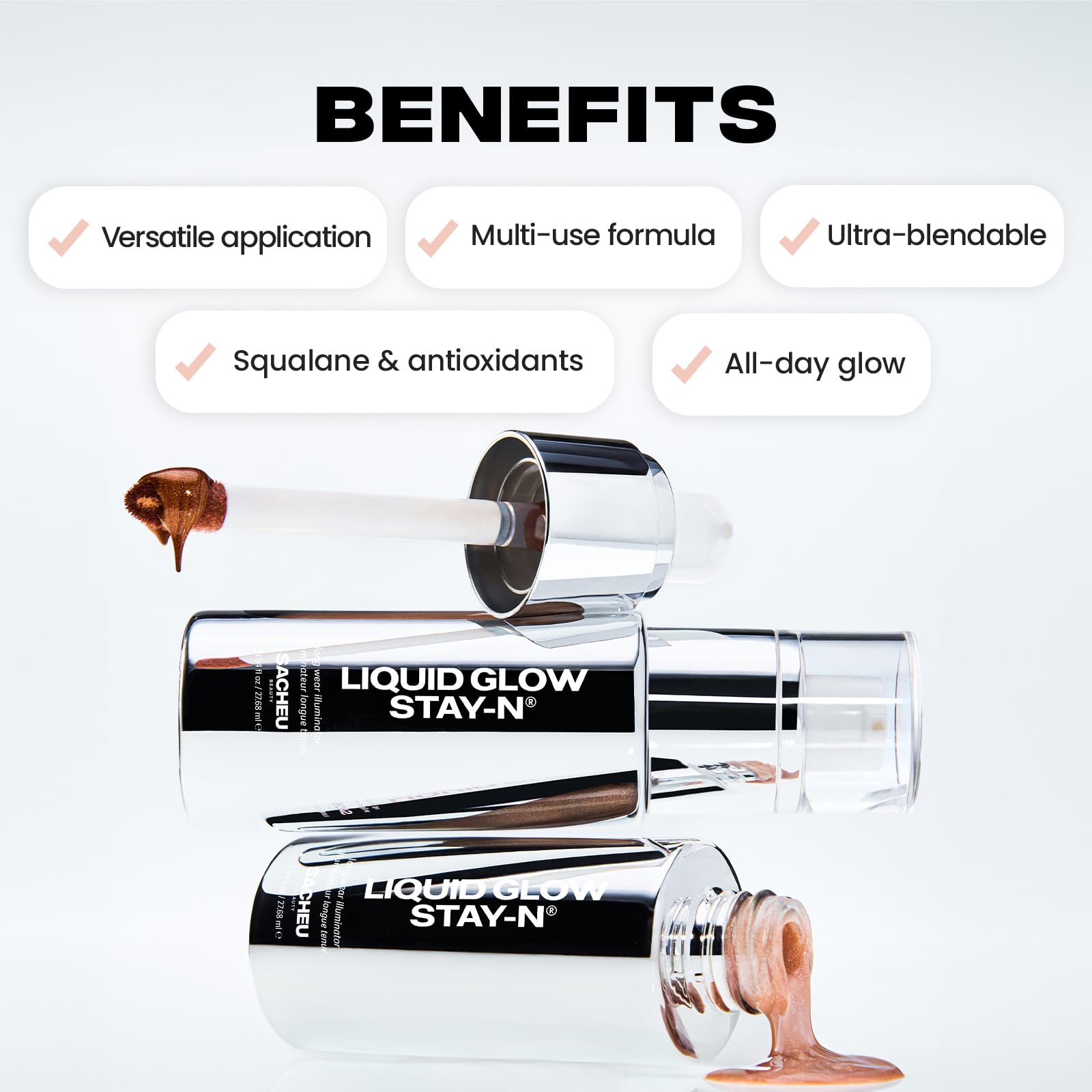 Sacheu Liquid Glow Stay-N: muestra en mejilla para brillo sutil y natural