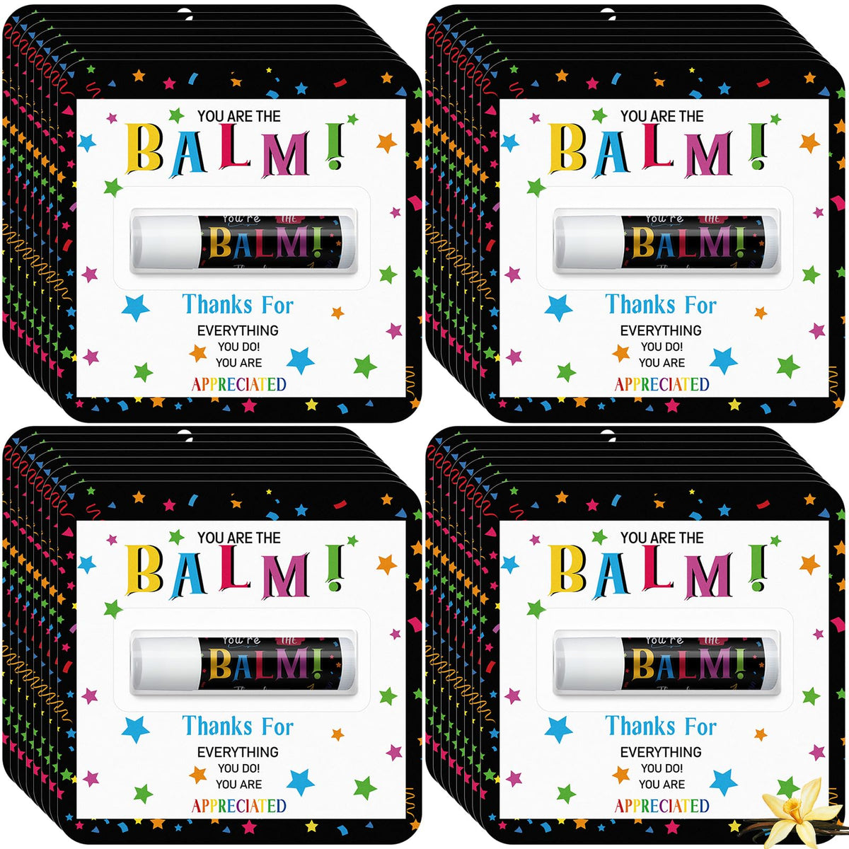 Sacubee bálsamo labial de 15 unidades, vista frontal, regalo práctico para equipos.