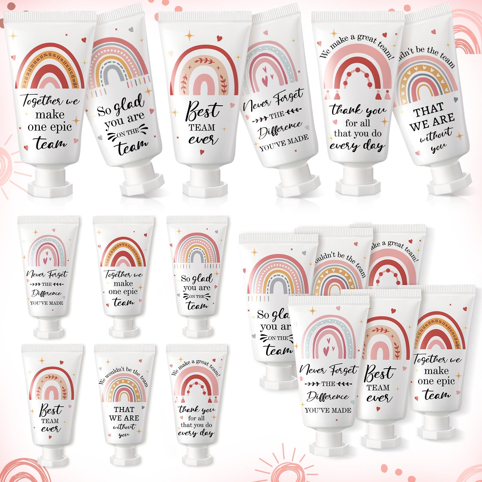 Sacubee crema de mano regalo-agradecimiento con diseño arcoíris, ideal para colegas.