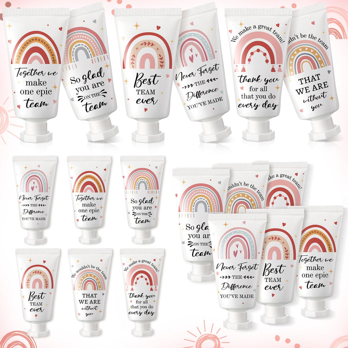 Sacubee crema de mano regalo-agradecimiento con diseño arcoíris, ideal para colegas.
