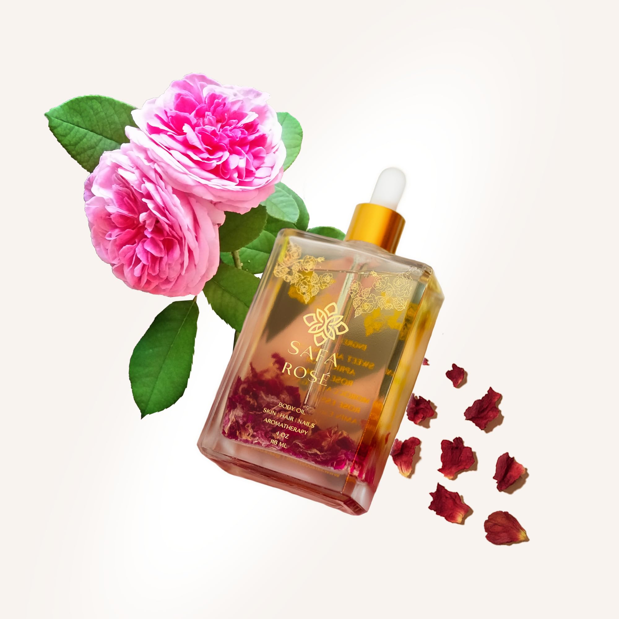 SAFA Rosé Aceite, envase de lujo para ritual diario de cuidado.