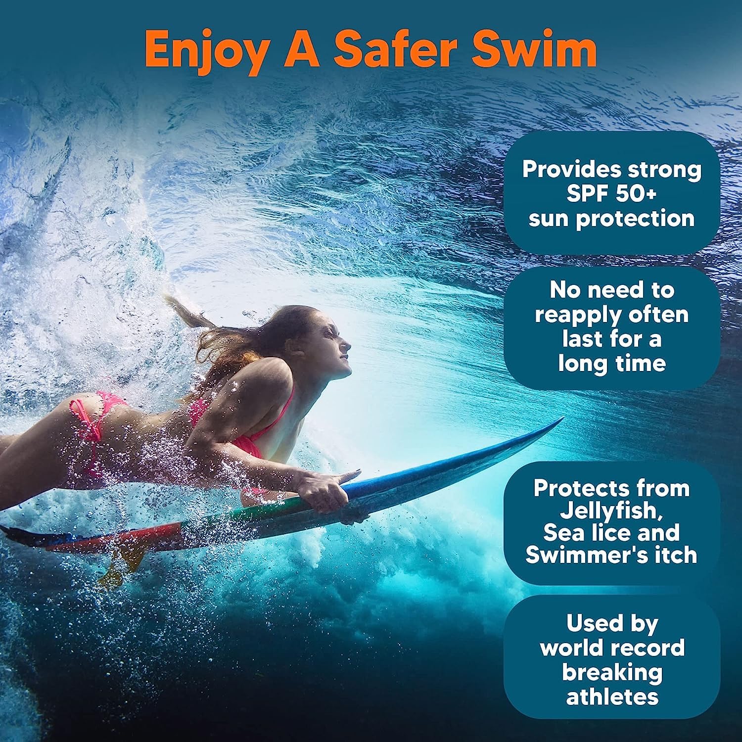 Resistente al agua, Safe Sea mantiene la protección durante chapuzones.