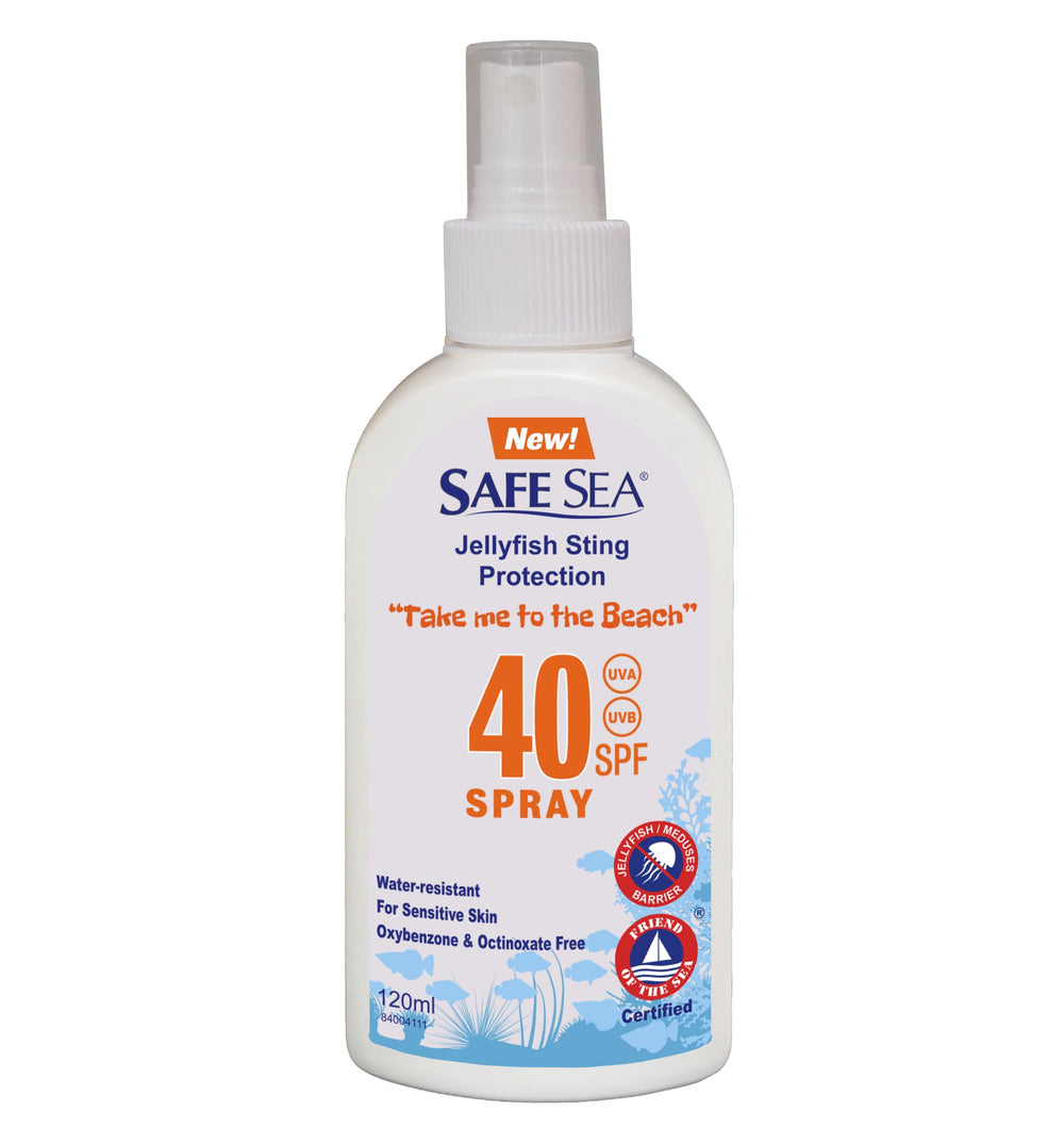 Safe Sea spray SPF40 de 118 ml, protección rápida para el sol y el mar.