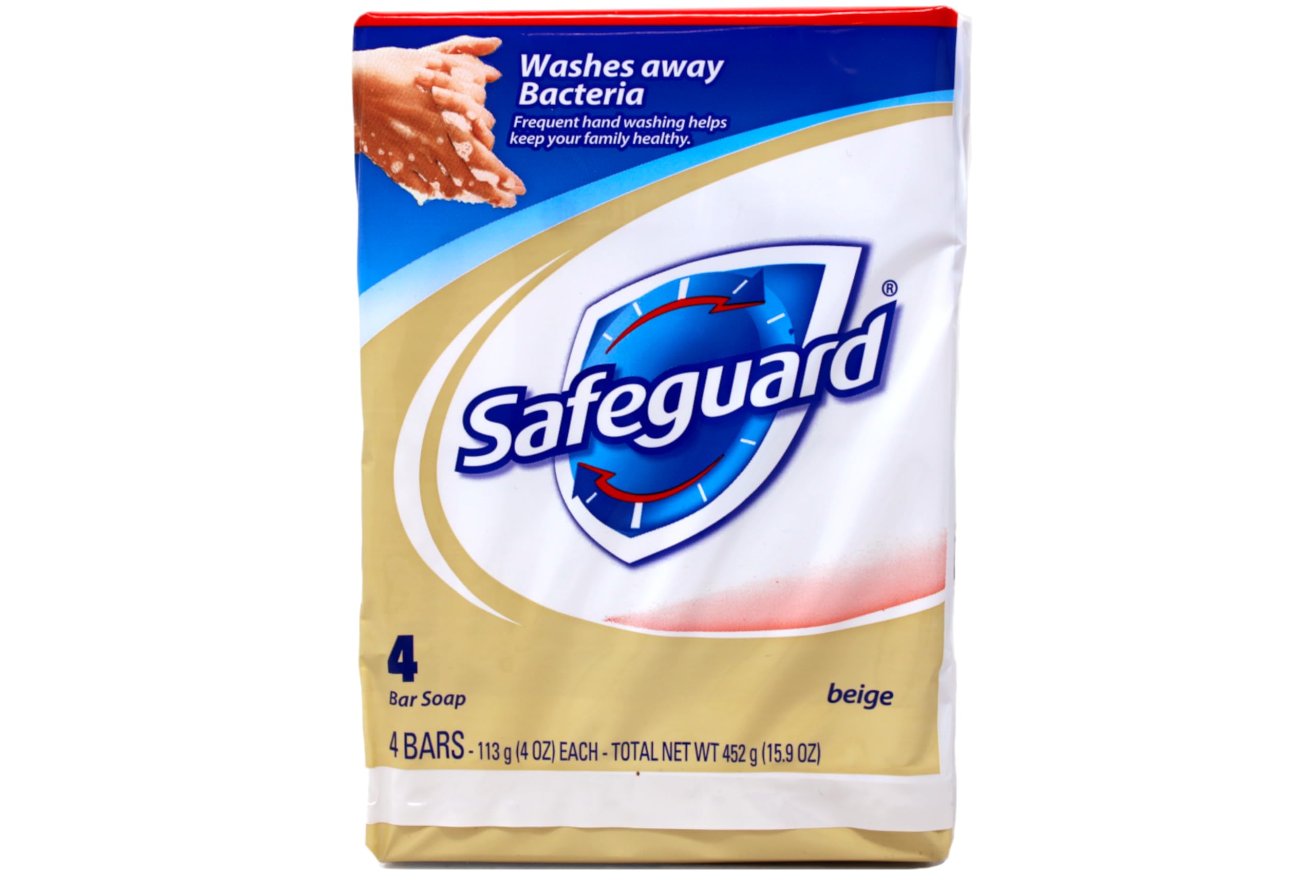Vue d’ensemble de l’emballage Safeguard avec les 32 barres pour l’hygiène quotidienne.