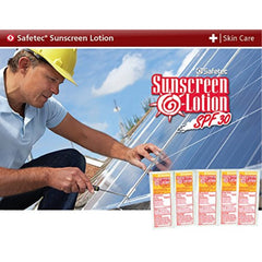 Safetec loción solar en empaque portátil para bolso, ideal para reaplicación diaria.