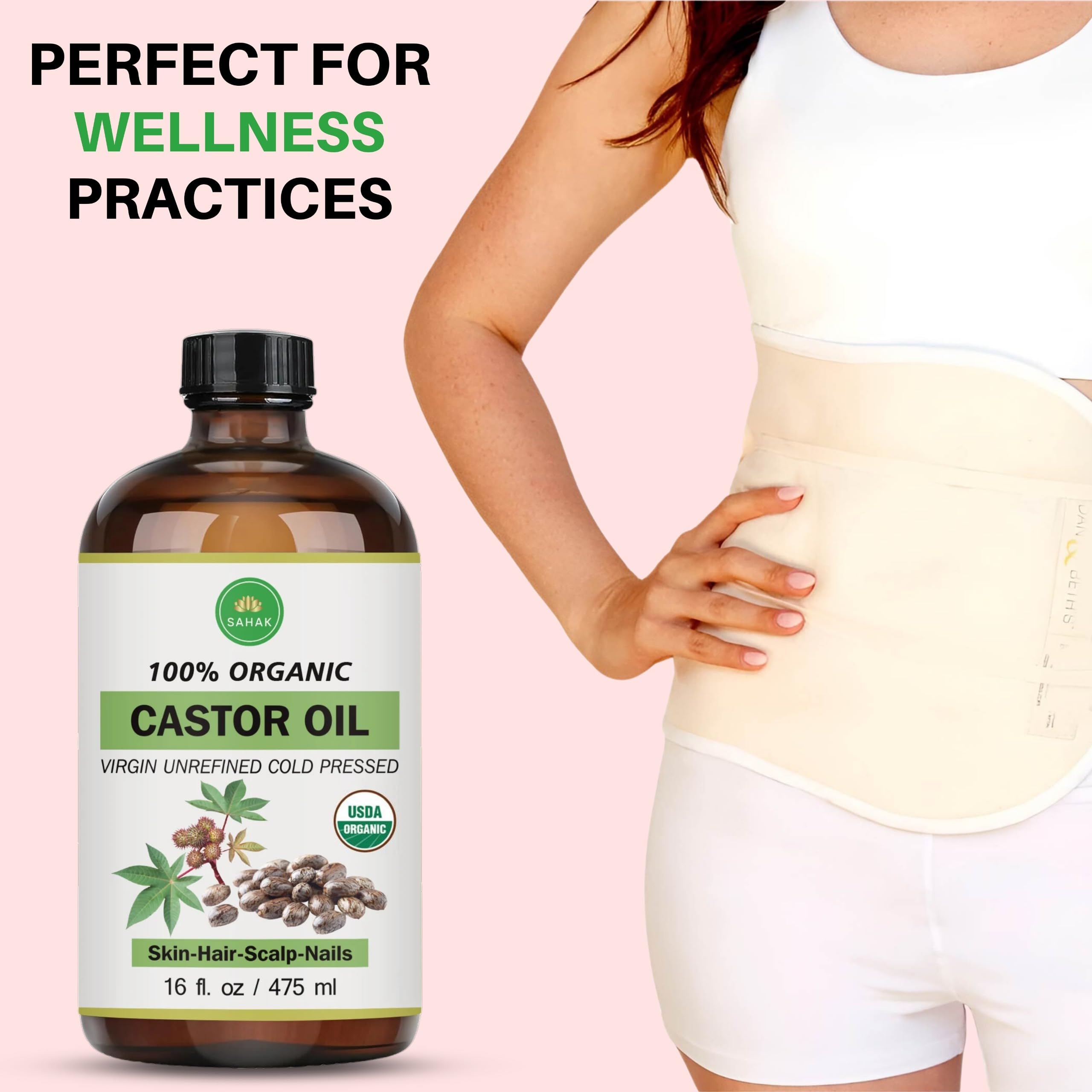SAHAK castor oil with pump enabling easy daily use on lashes and brows.
