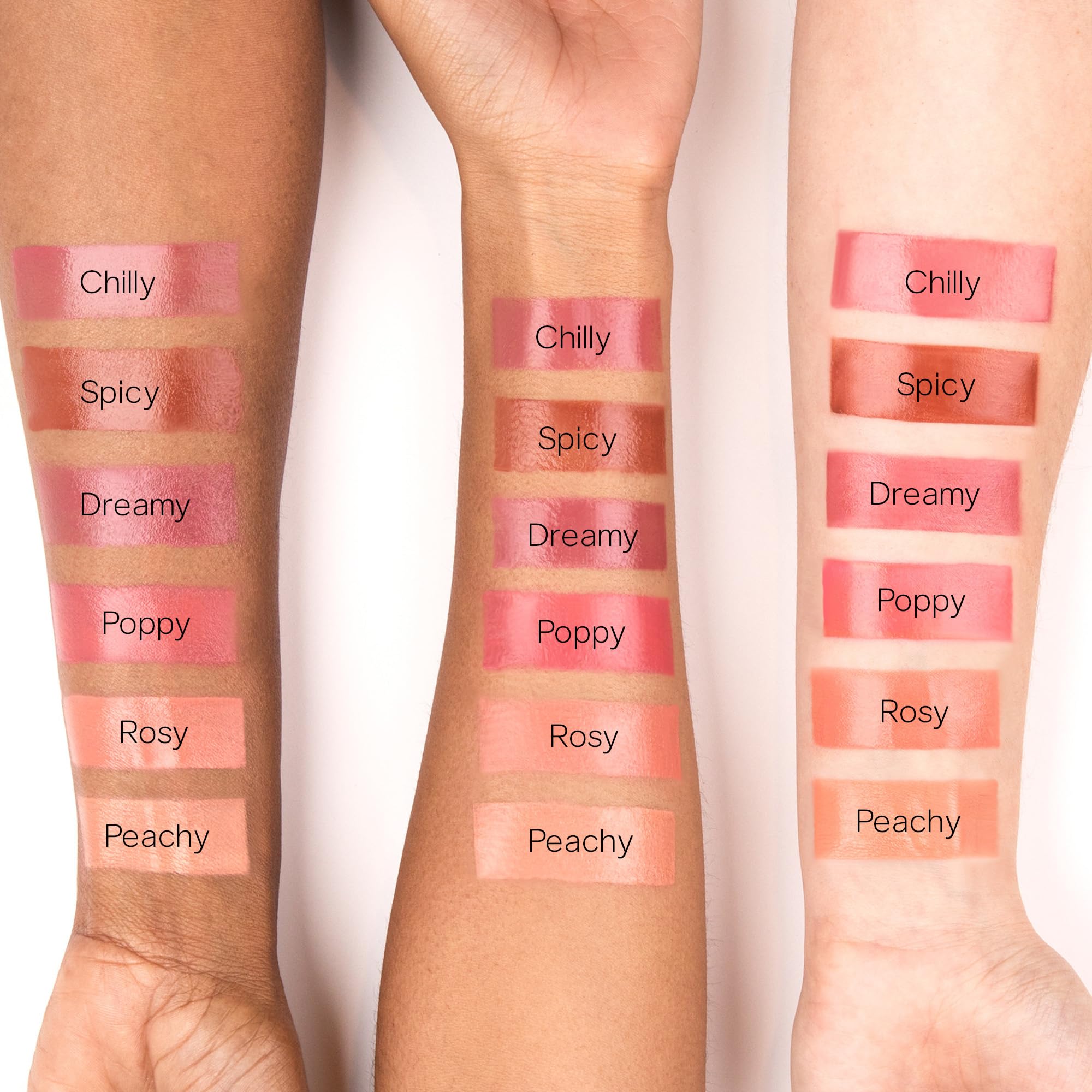 Finition lumineuse et sans stries du Saie Dew Liquid Blush sur la peau.