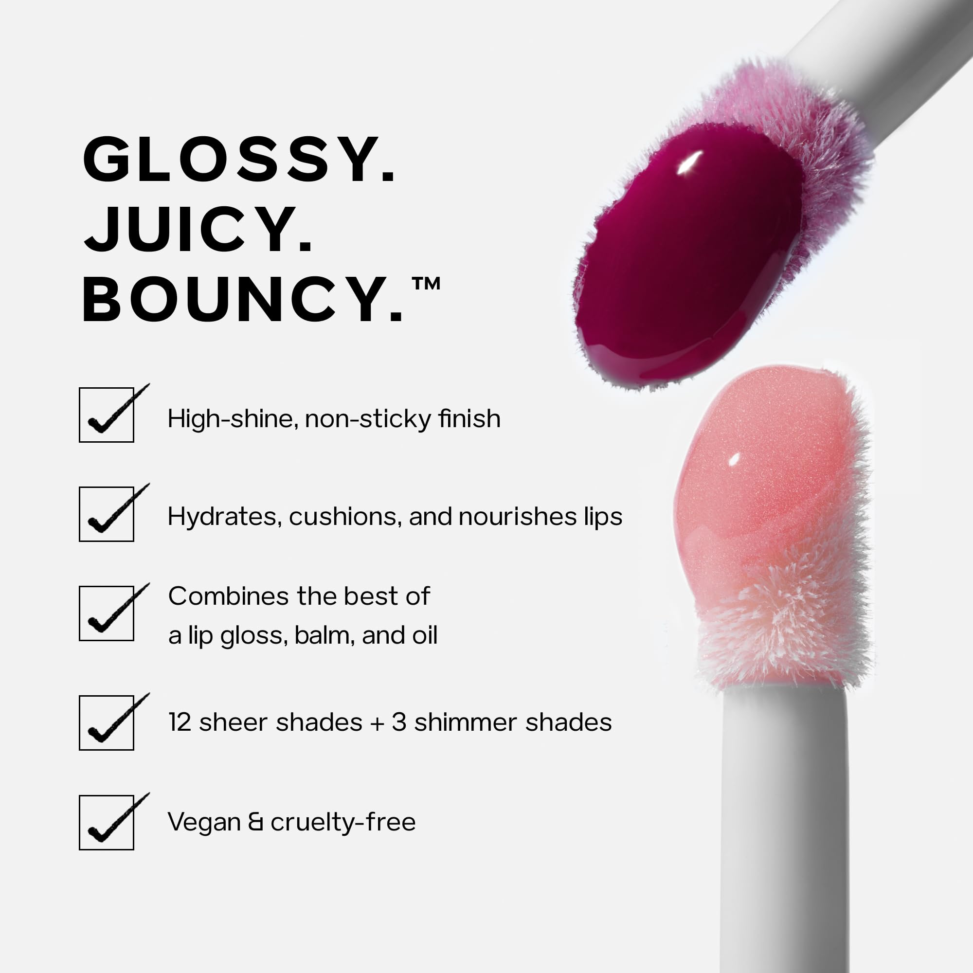 Glossybounce aceite de jojoba suaviza y nutre durante el día.