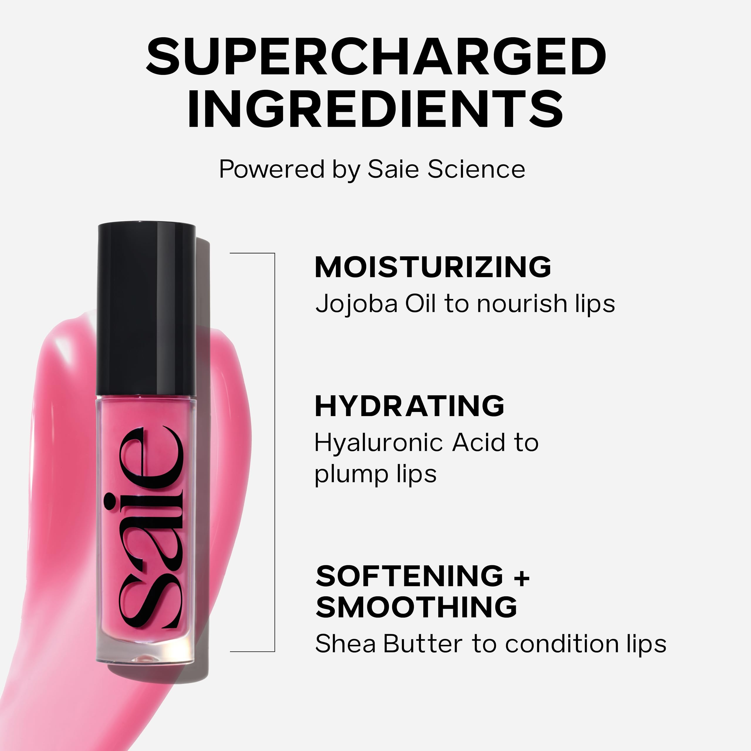 Con Saie Glossybounce: ácido hialurónico y aceite de jojoba cuidan labios manteniéndolos rellenos y flexibles.