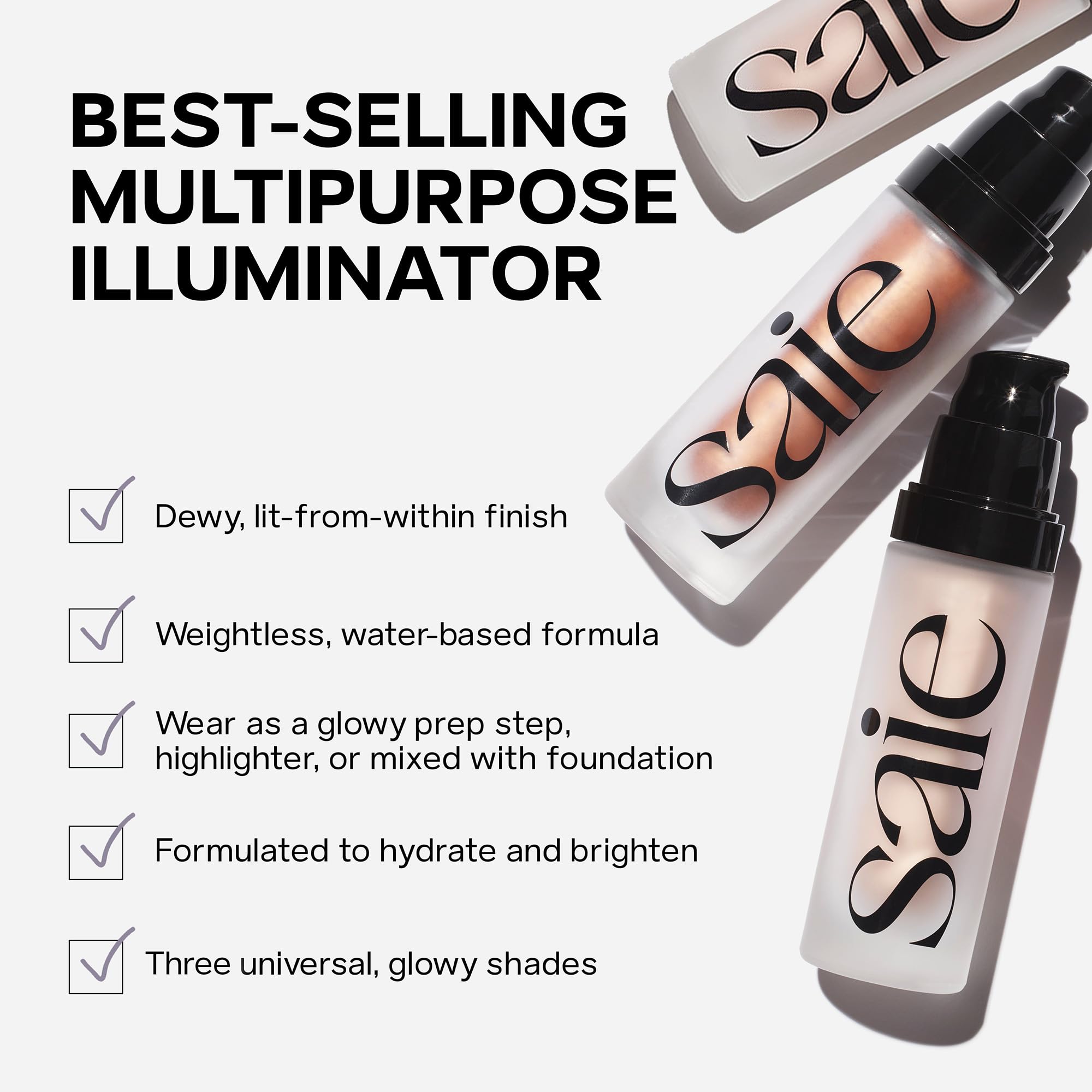 Saie Mini Glowy Super Gel con vitamina C y squalano para piel nutrida.