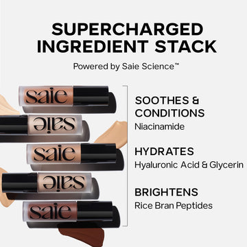 Uso con la brocha doble para difuminar mejor el corrector Saie Slip Tint.