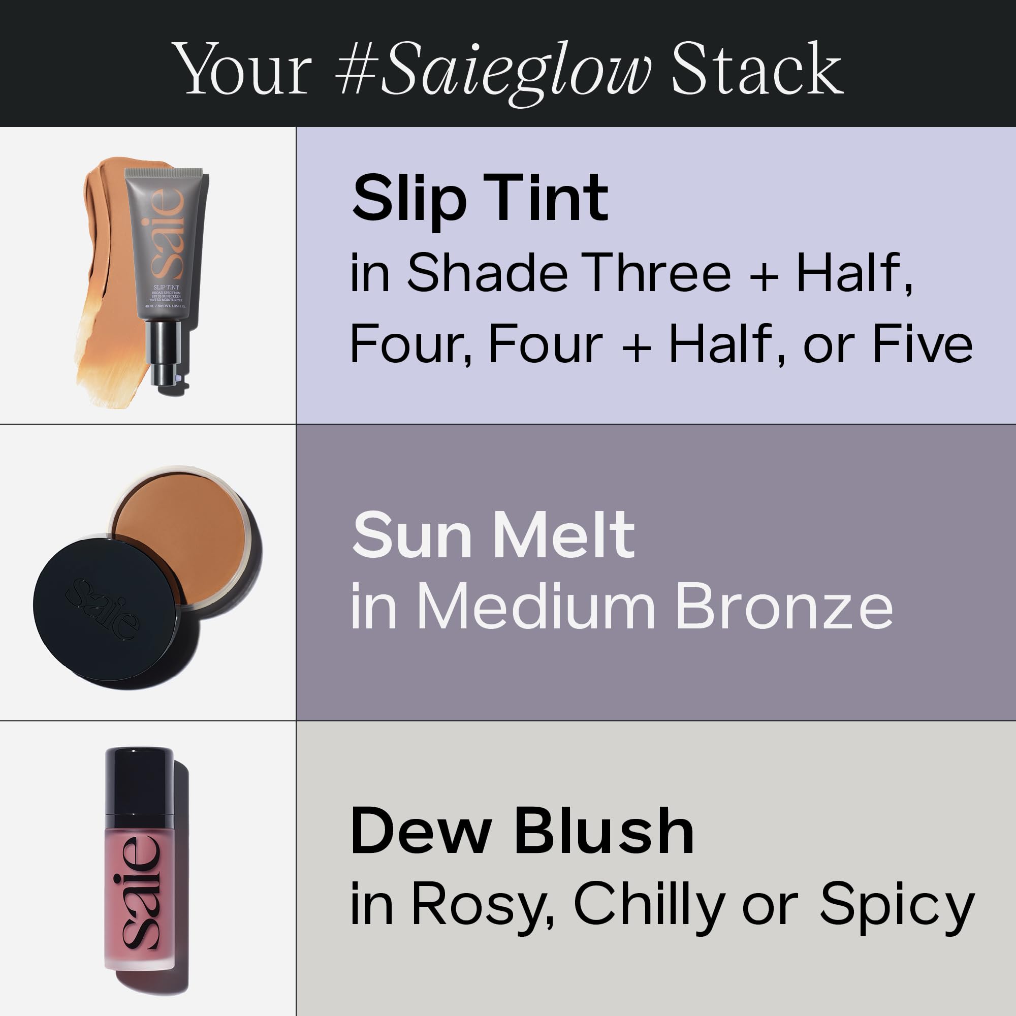 Saie Sun Melt Bronceador, ingredientes clave avena y aceite de uva cuidan la piel.