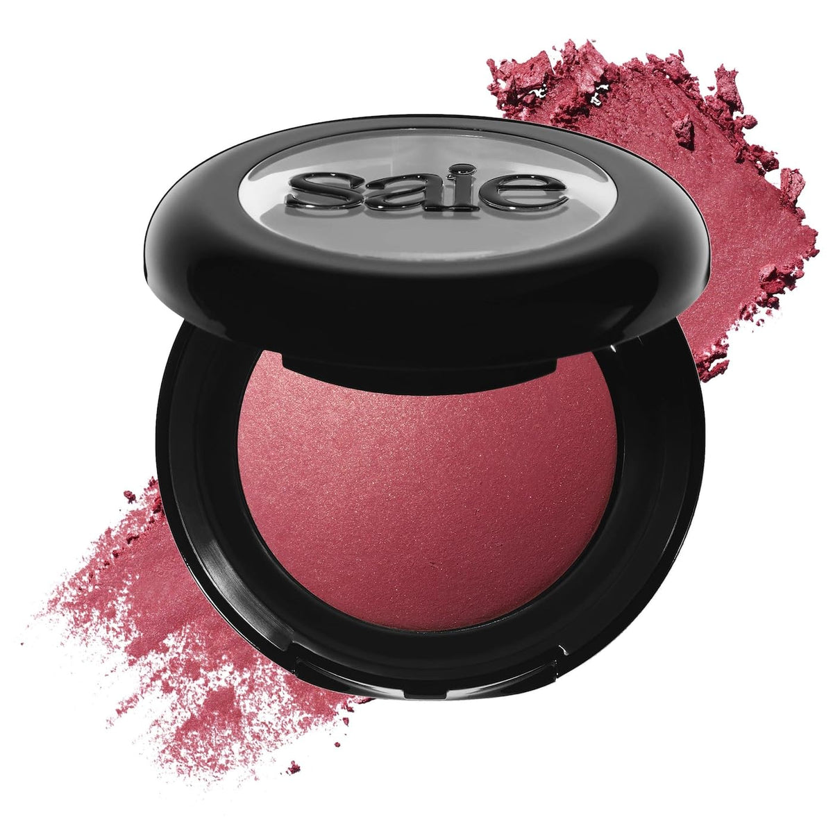 Saie SuperSuede Blush baked texture close-up showing velvety diffused color.