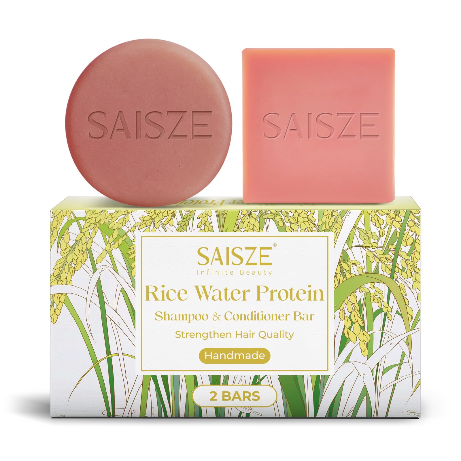 SAISZE barra champu arroz, limpieza suave y natural para el cabello.