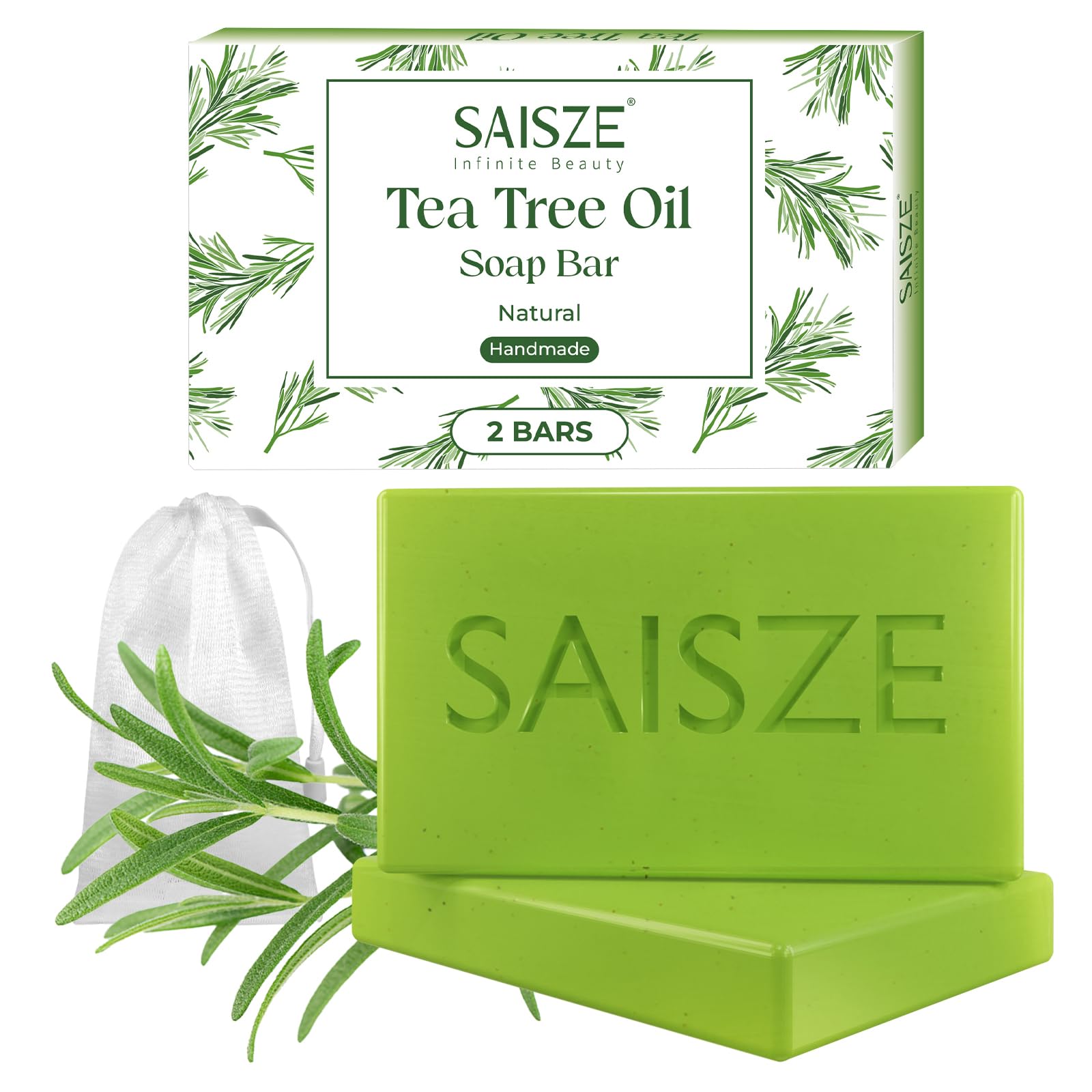 Jabón SAISZE árbol de té, barra para rostro y cuerpo, limpieza profunda