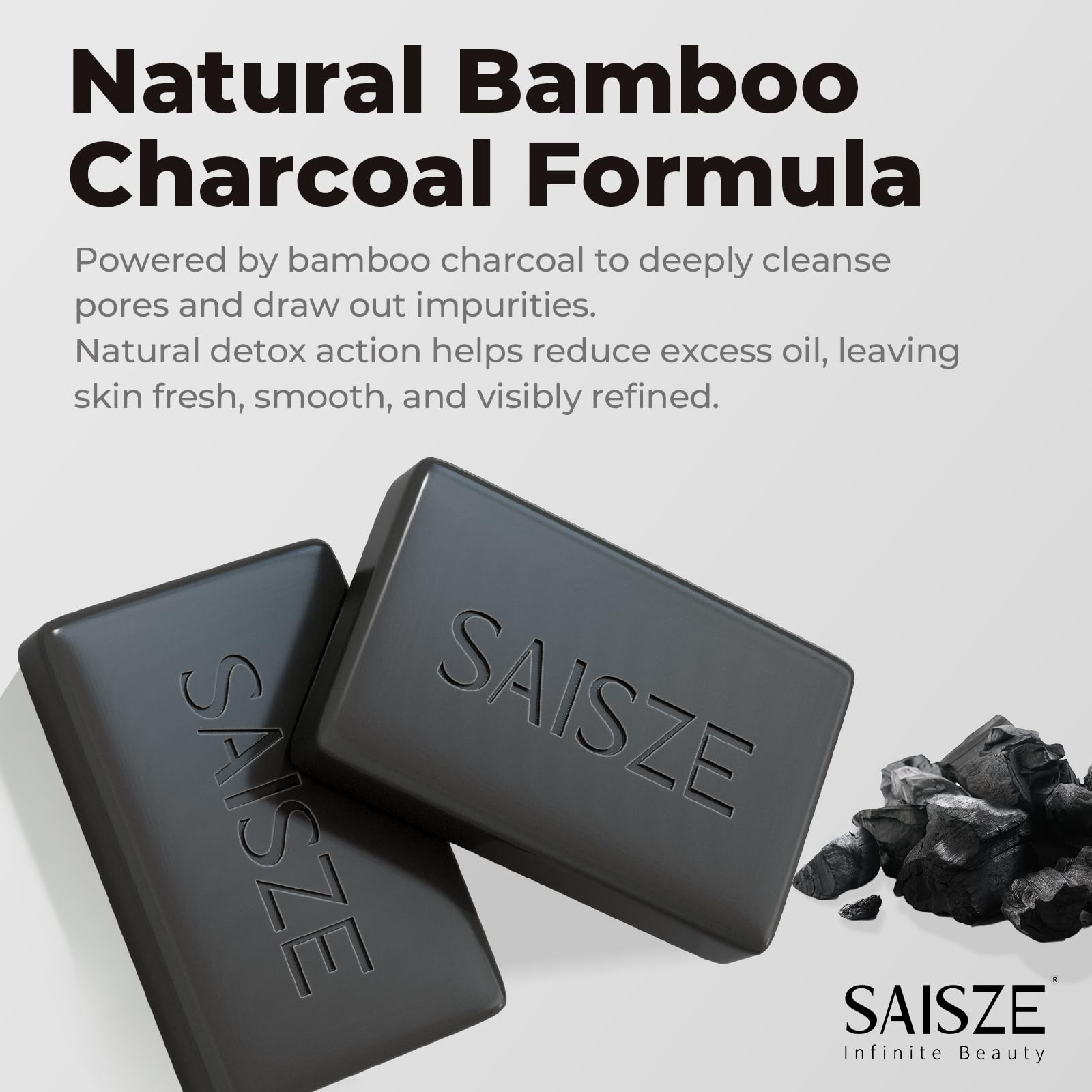 SAISZE Jabón de carbón activado: proceso artesanal y espuma cremosa.