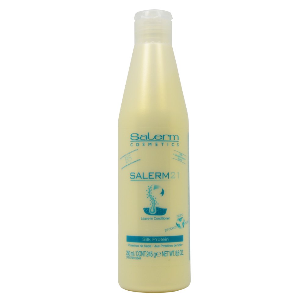 Salerm 21: acondicionador sin enjuague con liposomas B5 y proteína de seda para cabello suave.