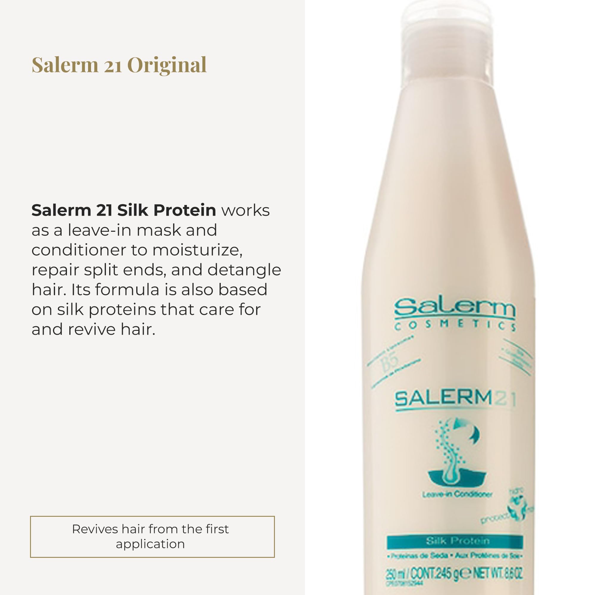 Aplicación Salerm 21 para desenredar e hidratar el cabello