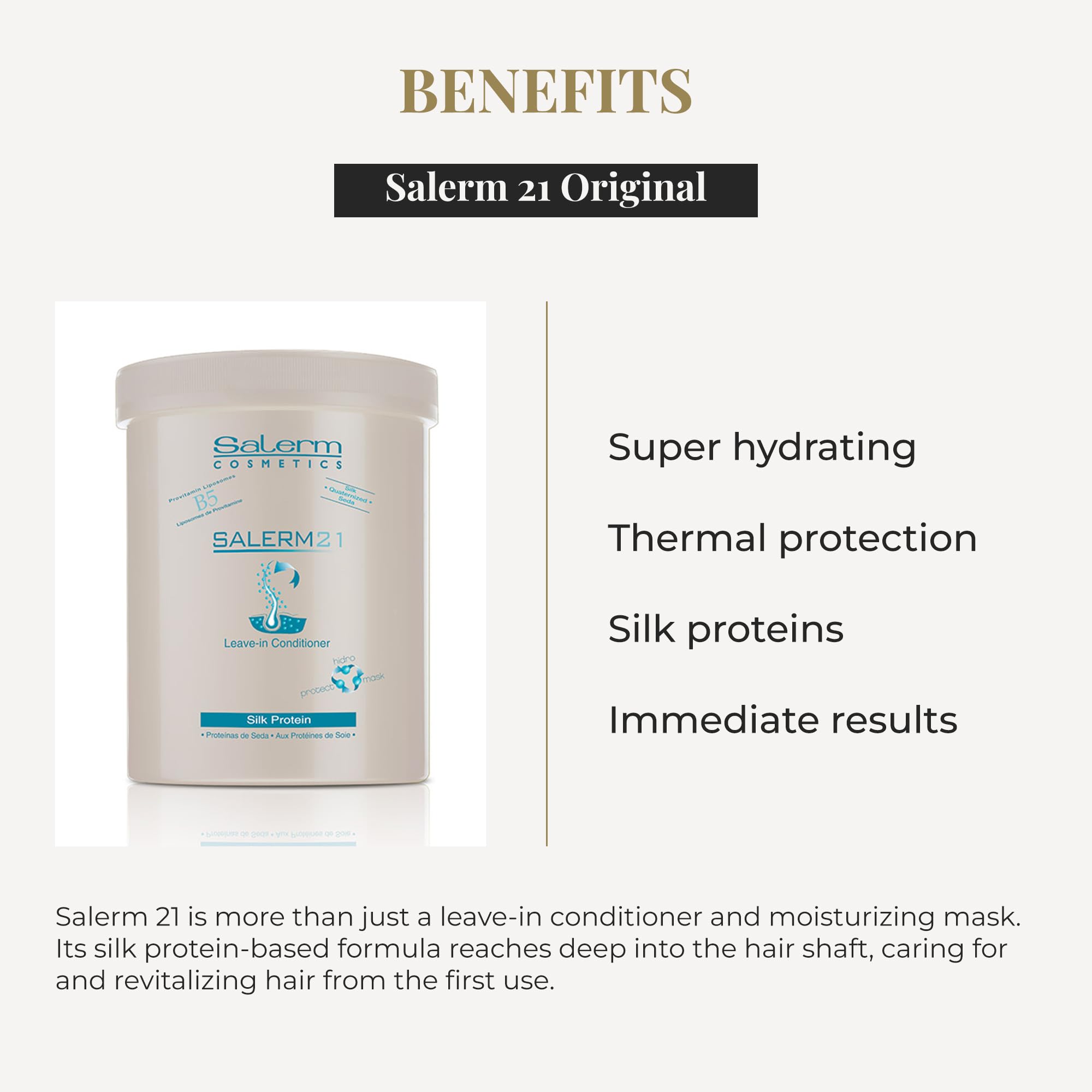 Aplicación en cabello húmedo para hidratación rápida y brillo suave.