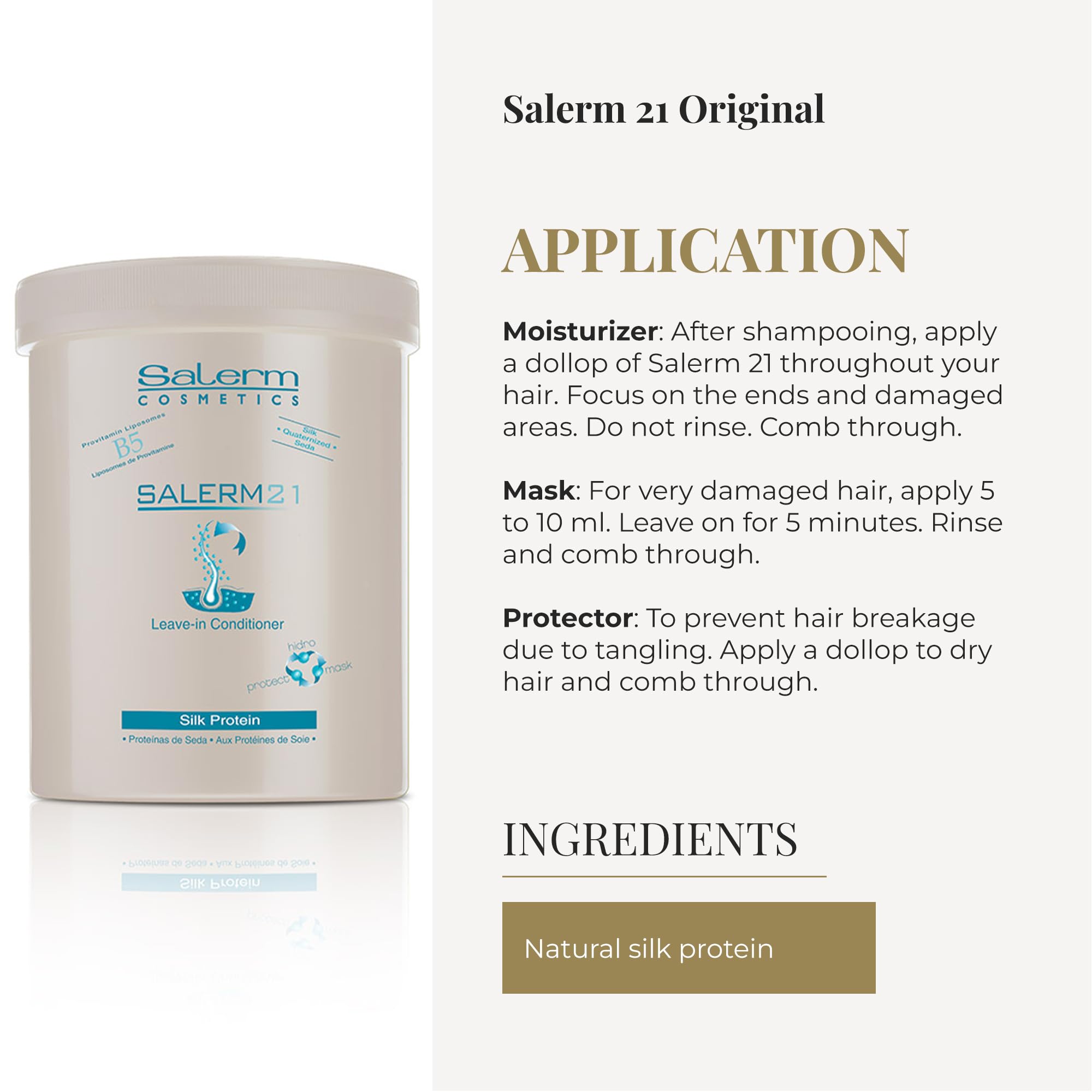 Aplicación en cabello seco para prevenir roturas y facilitar el peinado.