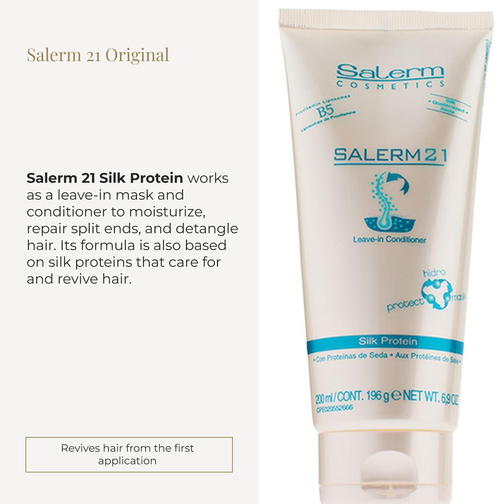 Salerm 21 aporta brillo al cabello gracias a la seda.