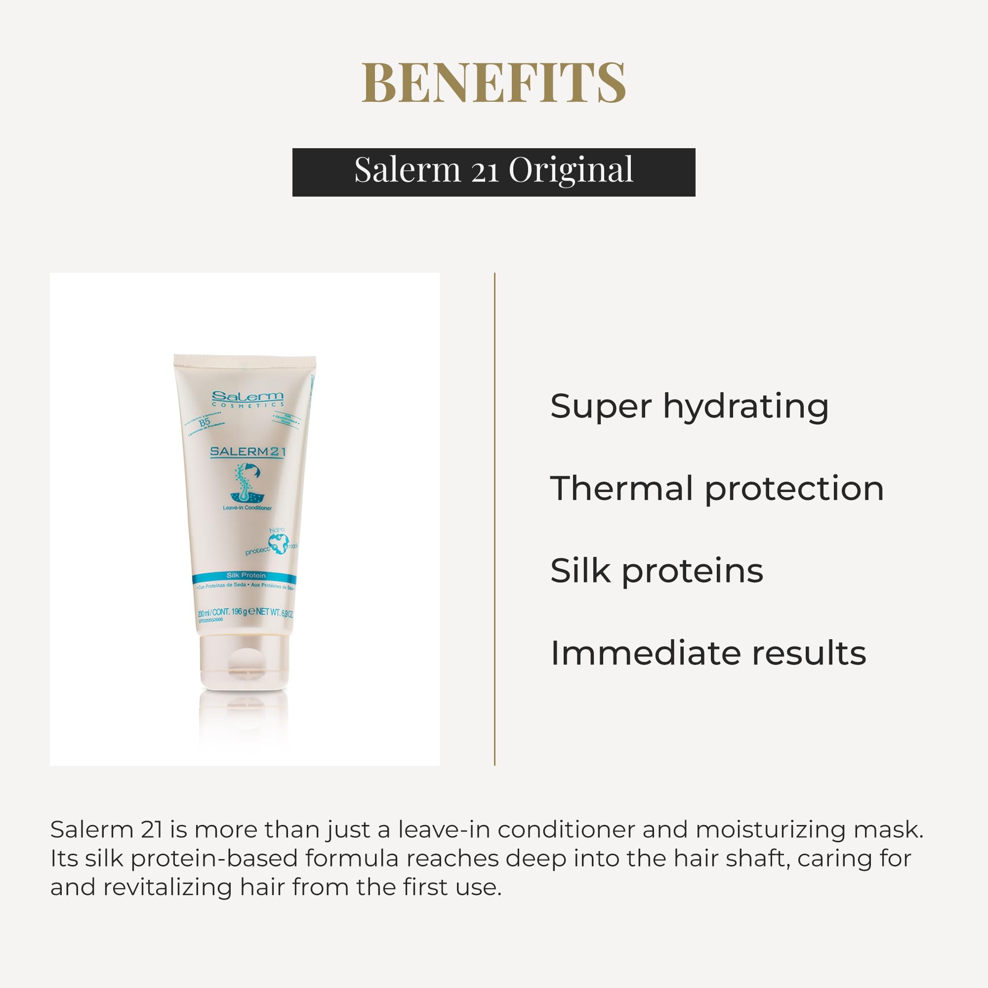 Hidratación profunda con proteína de seda para cabello suave.
