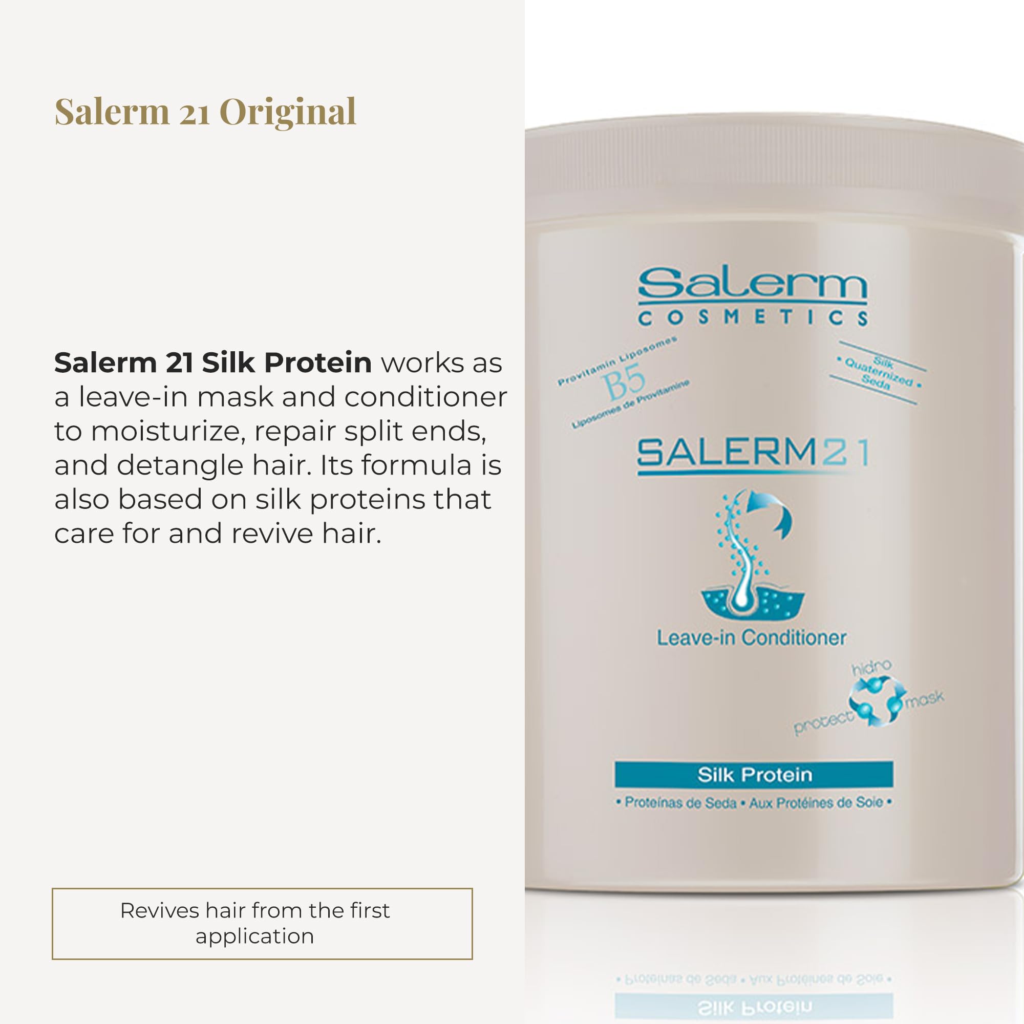 Proteína de seda, textura cremosa que facilita la aplicación y desenreda.