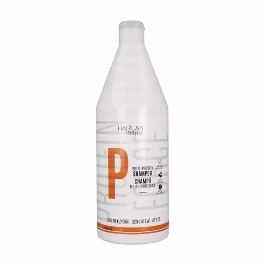 Salerm Hairlab champú: botella con keratina hidrolizada para reparación y fortalecimiento del cabello.