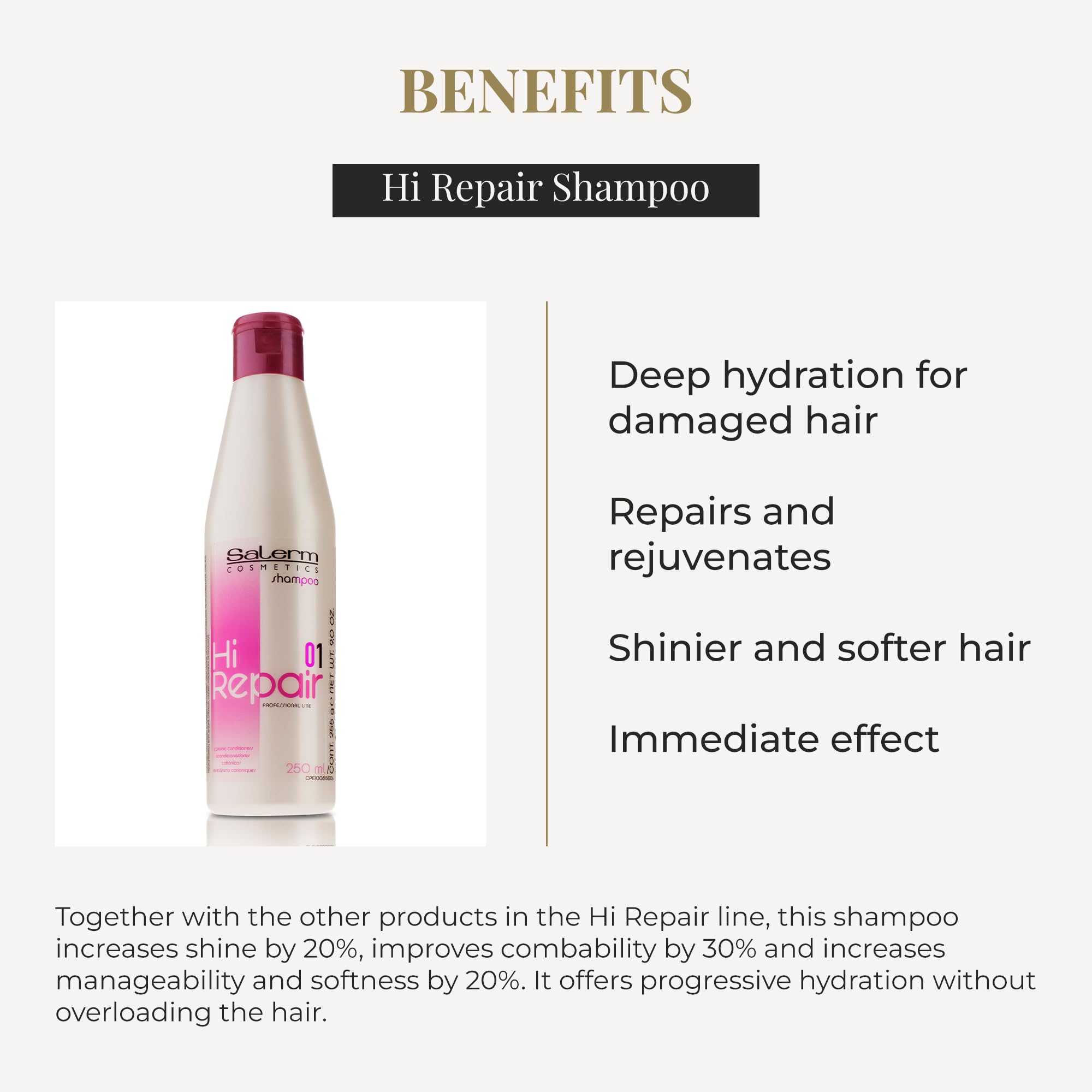 SALERM Hi Repair Champú sobre cabello húmedo para limpieza suave.