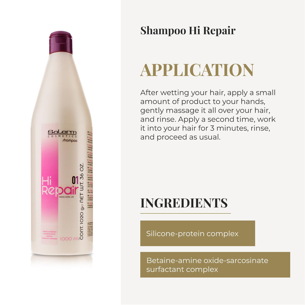 Salerm Hi Repair Shampoo: espuma rica que facilita el lavado y enjuague.