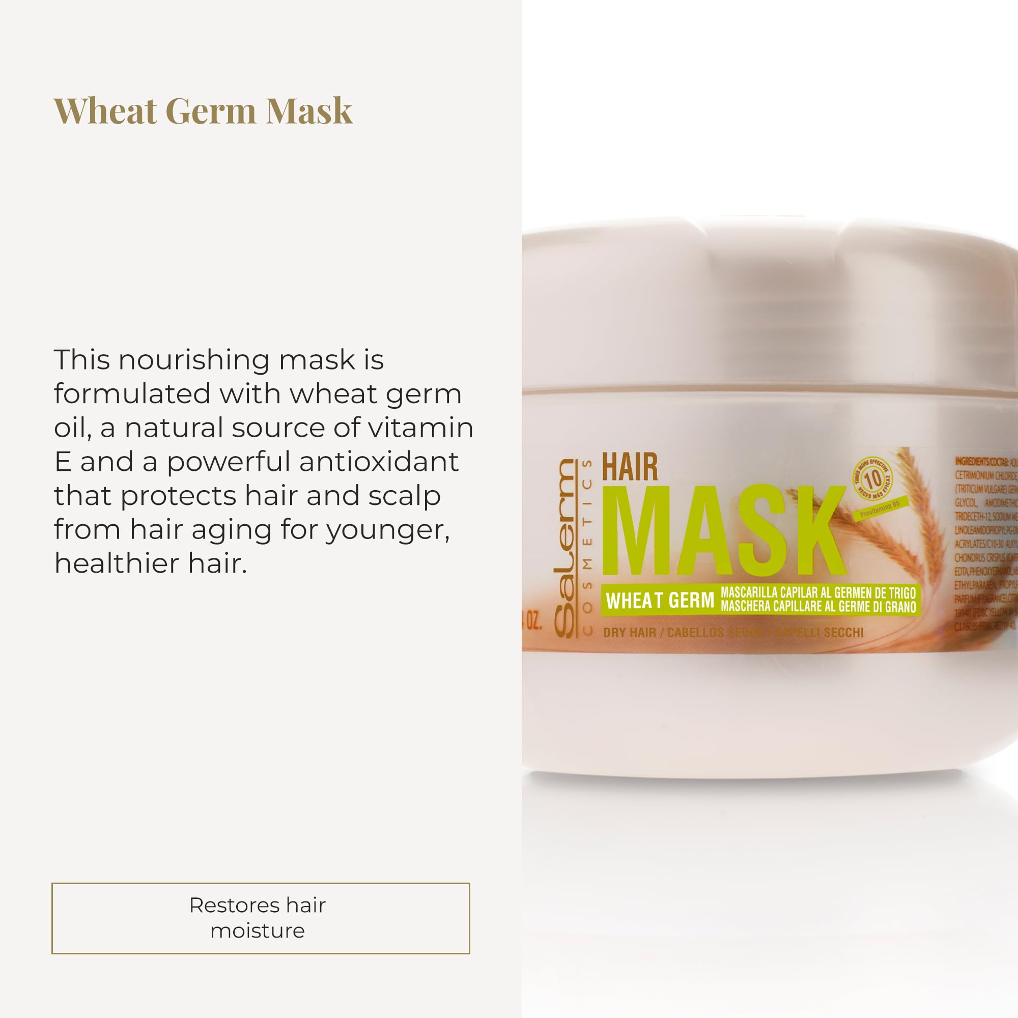 SALERM mascarilla nutritiva, textura cremosa ideal para cabello dañado y seco.