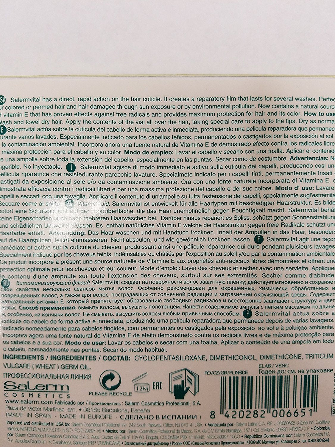 SALERM Vital Capilar, textura crema, cuidado diario del cabello expuesto al sol.