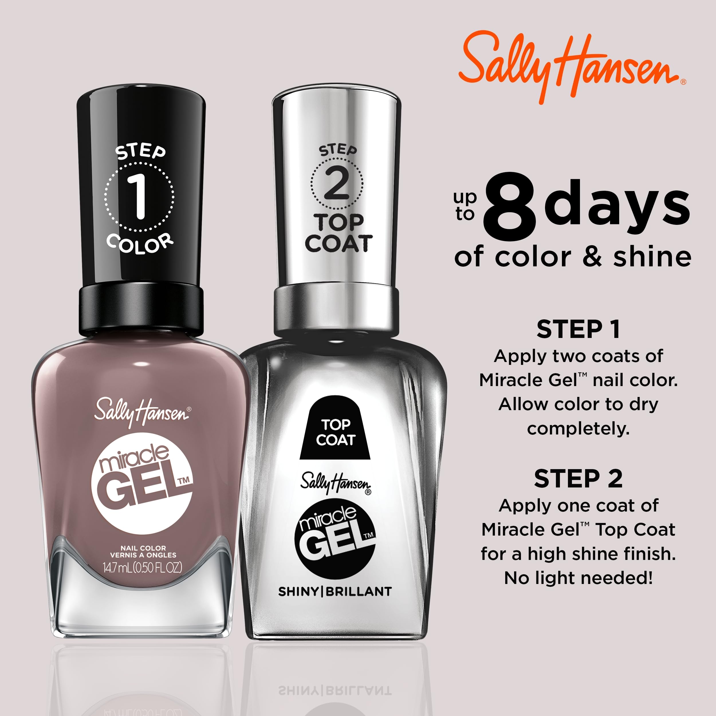 Sally Hansen Gel Milagro durabilidad de 8 días con brillo.