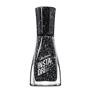Esmalte Sally Hansen Insta-Dri negro con brillo blanco para uñas llamativas