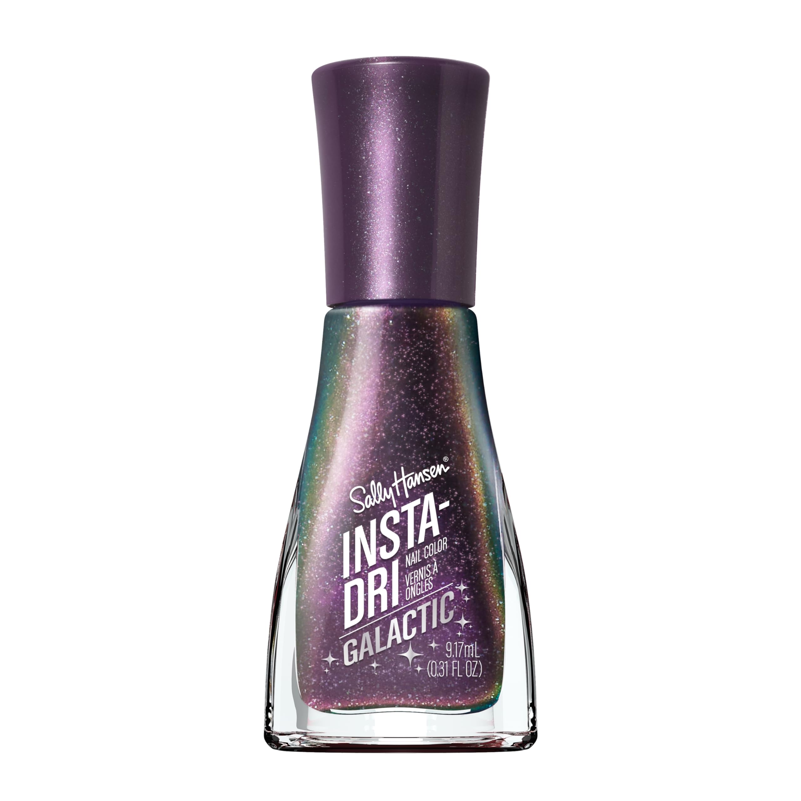 Sally Hansen Insta-Dri Galactic Lunar Love, botella con acabado holográfico.