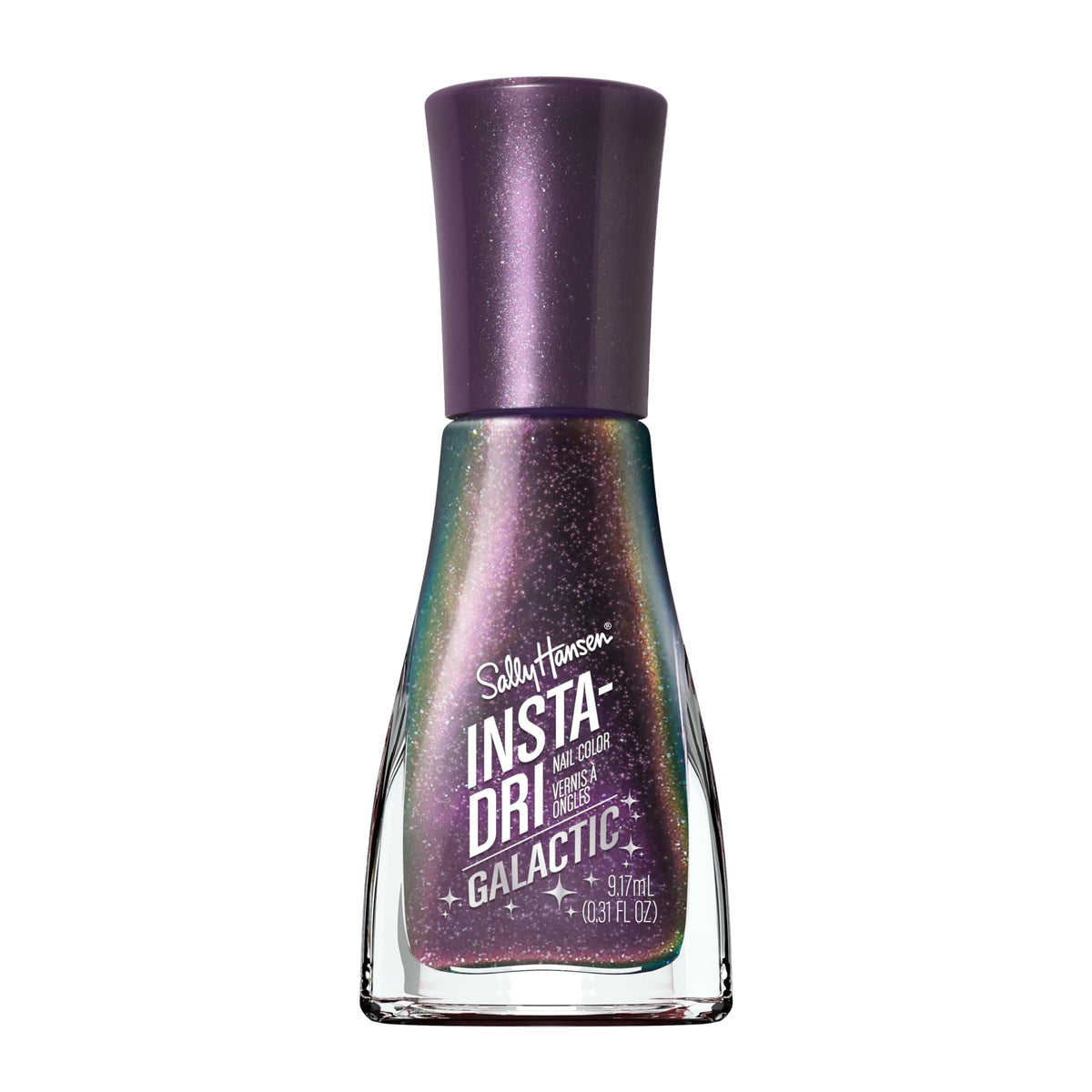 Sally Hansen Insta-Dri Galactic Lunar Love, botella con acabado holográfico.