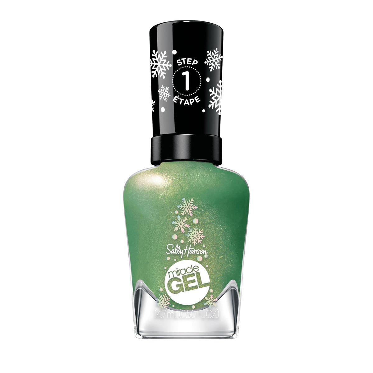 Sally Hansen Miracle Gel Under the Tree, esmalte verde con brillo para fiestas.