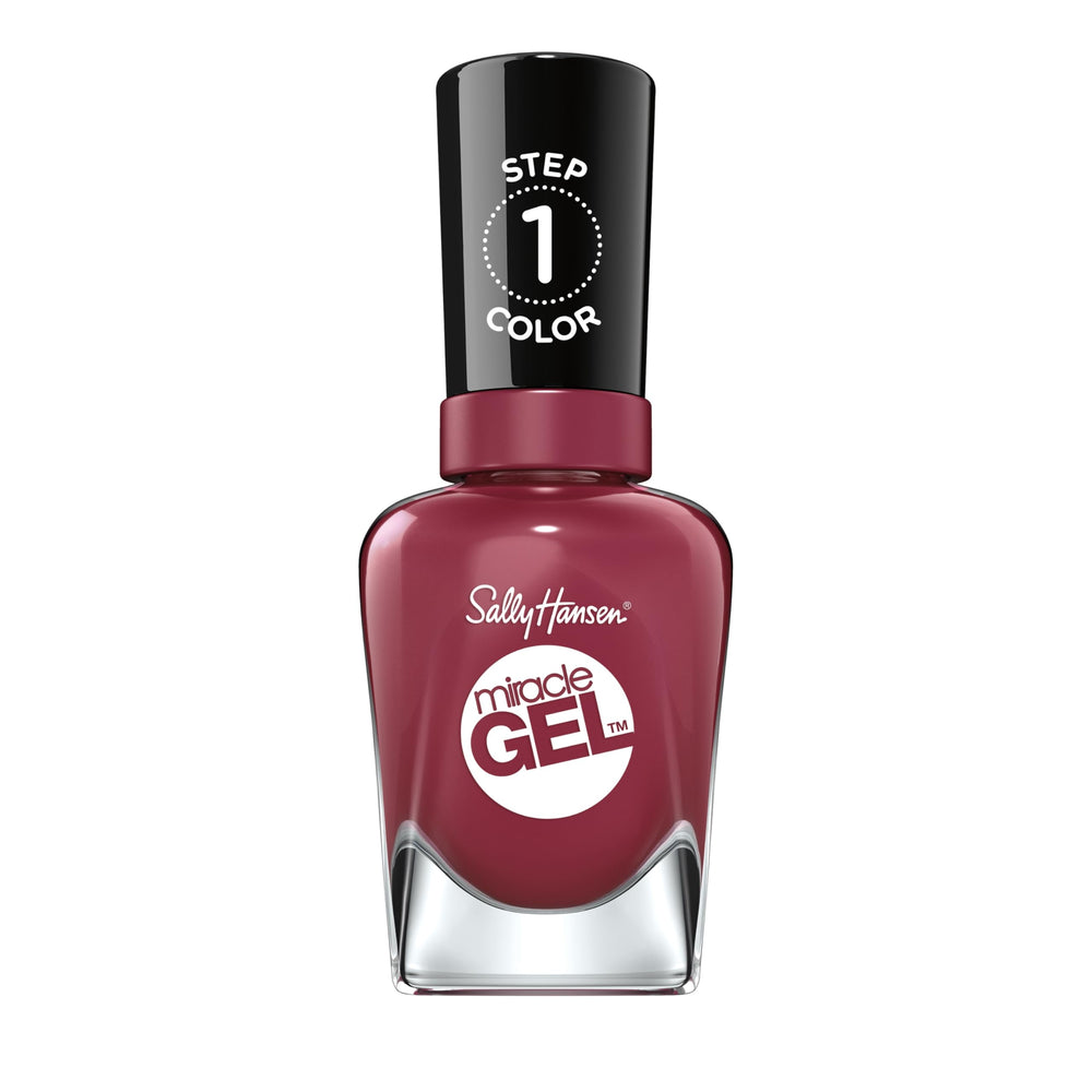 Sally Hansen Miracle Gel: tono Beet Pray Love en frasco para una manicura vibrante y duradera.