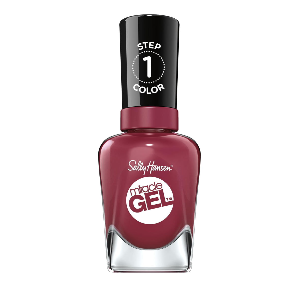 Sally Hansen Miracle Gel: tono Beet Pray Love en frasco para una manicura vibrante y duradera.