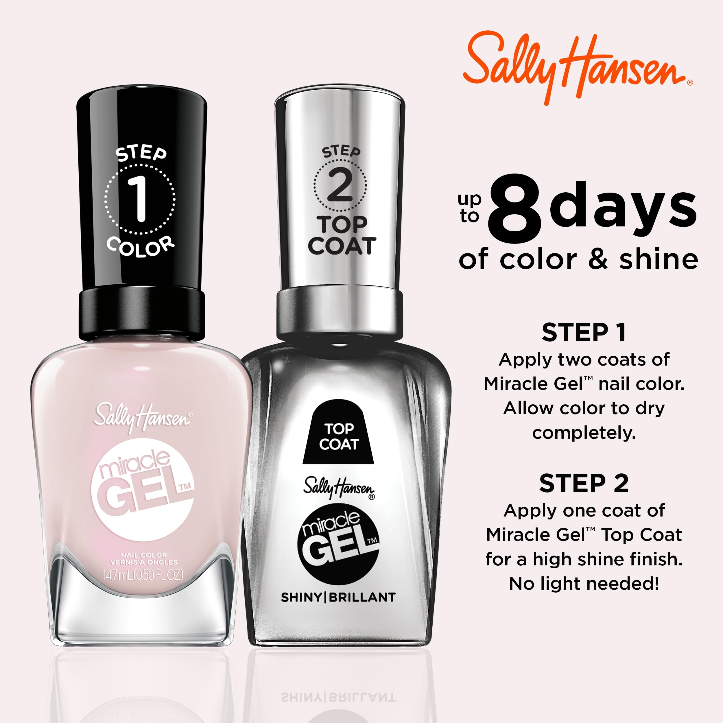 Sally Hansen Miracle Gel, acabado perlado translúcido en las uñas.