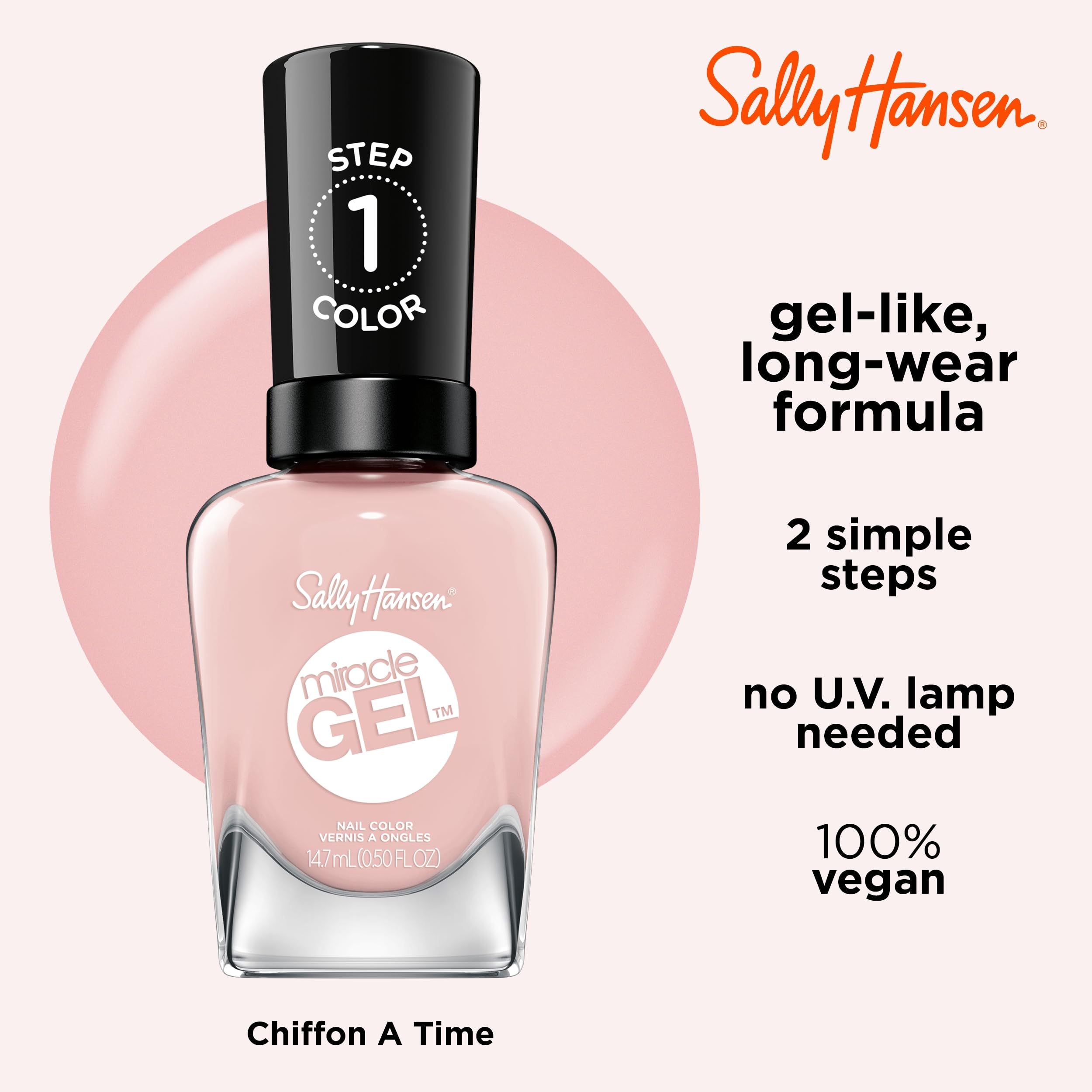 Sally Hansen Miracle Gel fórmula resistente a rayaduras, color que permanece.